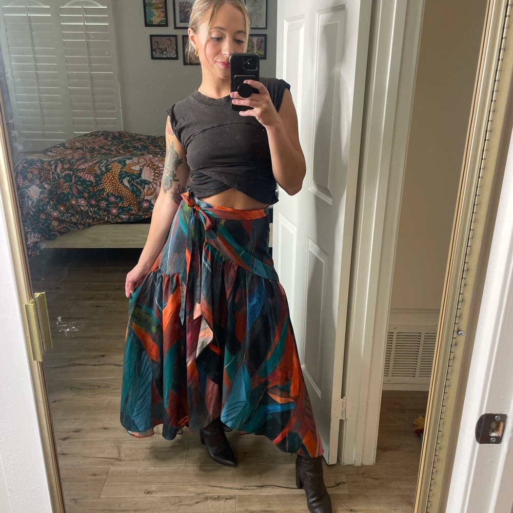 Hutch Wrap Maxi Skirt in Colorful Watercolor Design